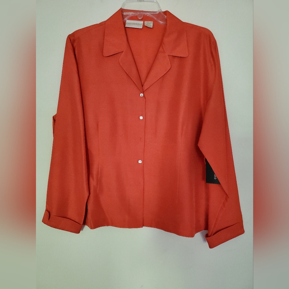 Women's Orange Button-Up 100% Silk Blouse